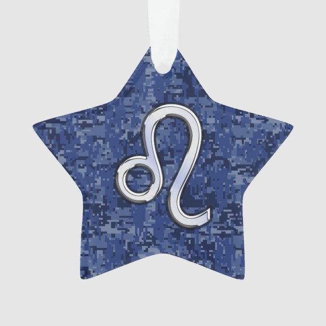 Leo Zodiac Sign auf Navy Blue Digital Camouflage Ornament (Vorderseite)