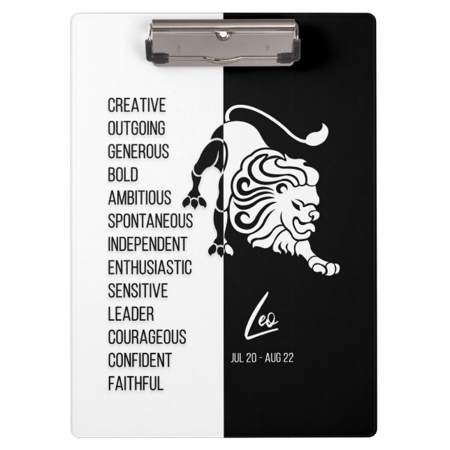 Leo Zodiac Sign Black & White Clipboard Klemmbrett (Vorderseite)