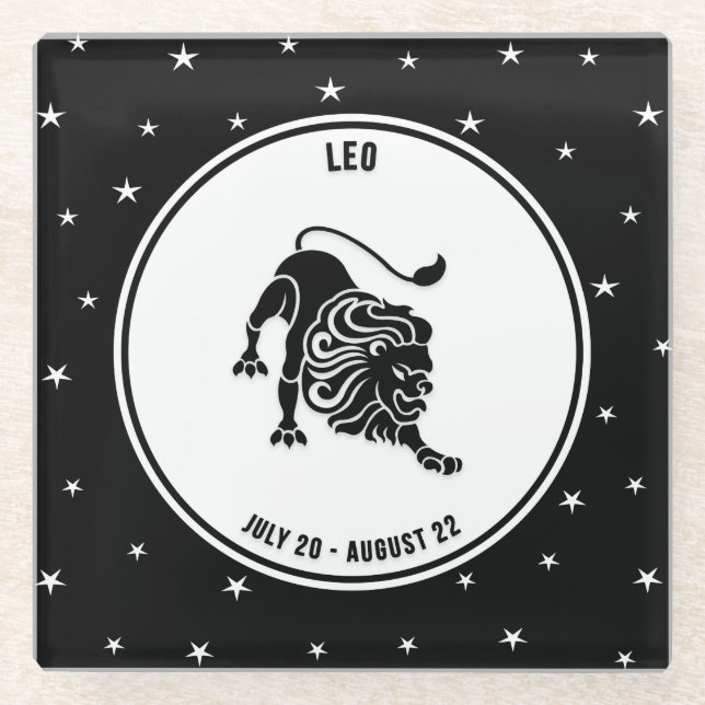 Leo Zodiac Sign, Black & White Glass Untersetzer (Vorderseite)