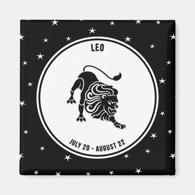 Leo Zodiac Sign, Black & White Magnet (Vorne)