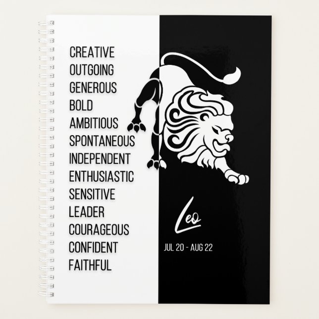Leo Zodiac Sign, Black & White Planer (Vorderseite)