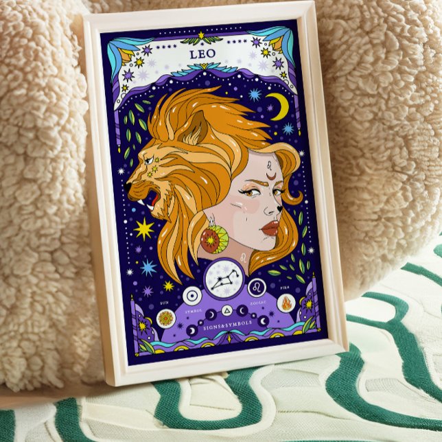 Leo Zodiac Sign Blue Poster - Radiant and Regal (Von Creator hochgeladen)