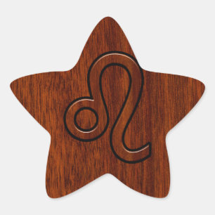 Leo Zodiac Sign in Brown Mahogany wood style Stern-Aufkleber