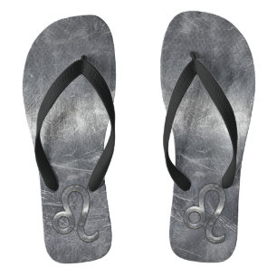 Leo Zodiac Sign in Industrial Style Flip Flops