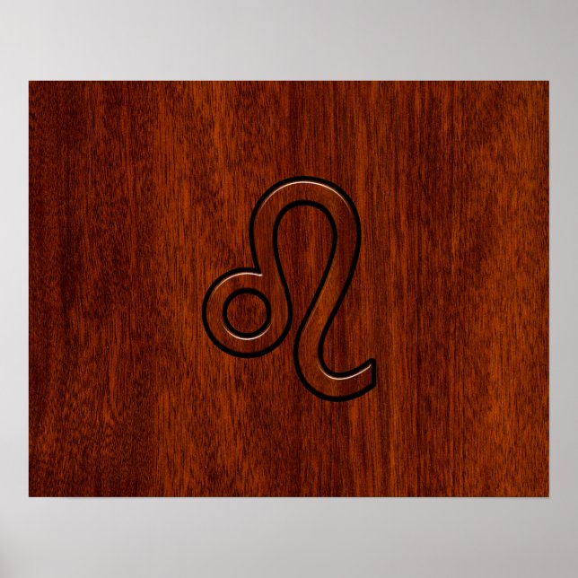 Leo Zodiac Sign in Mahogany wood style Poster (Vorne)