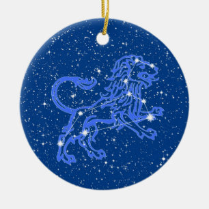 Leo Zodiac Sign mit Sternen auf Deep Blue Keramik Ornament