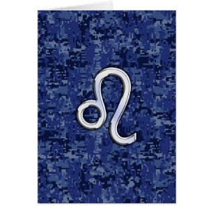 Leo Zodiac Sign on Blue Digital Camouflage