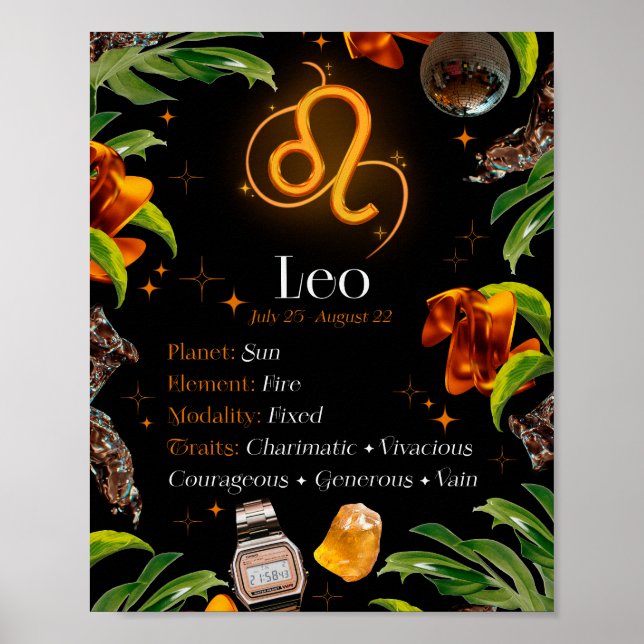 Leo Zodiac Star Sign Y2k Black 4:5 Poster (Vorne)