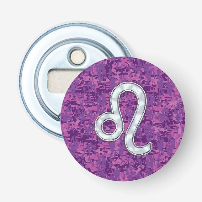 Leo Zodiac Symbol auf der Pink Fuchsia Digitalen C Flaschenöffner (Vorderseite)