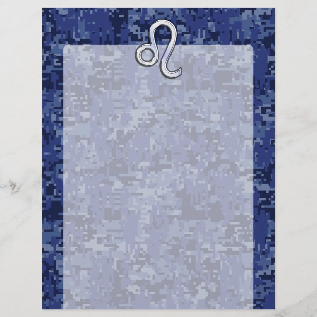 Leo Zodiac-Symbol auf Navy Blue Digital-Camouflage (Vorderseite)