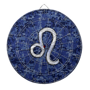 Leo Zodiac-Symbol auf Navy Blue Digital-Camouflage Dartscheibe