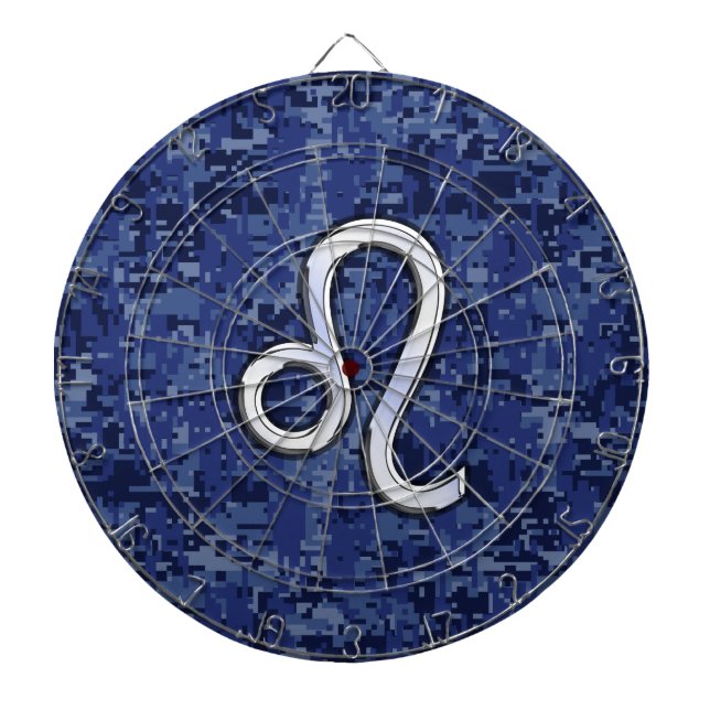 Leo Zodiac-Symbol auf Navy Blue Digital-Camouflage Dartscheibe (vorne)