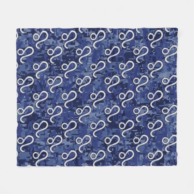 Leo Zodiac Symbol auf Navy Blue Digital Camouflage Fleecedecke (Vorderseite (Horizontal))