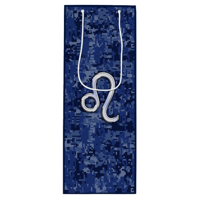 Leo Zodiac Symbol auf Navy Blue Digital Camouflage Geschenktüte Für Weinflaschen (Vorderseite)