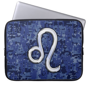 Leo Zodiac Symbol auf Navy Blue Digital Camouflage Laptopschutzhülle