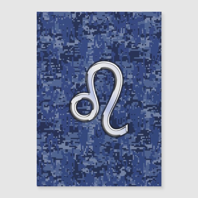 Leo Zodiac Symbol auf Navy Blue Digital Camouflage Magnetkarte (Vorderseite)