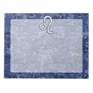 Leo Zodiac-Symbol auf Navy Blue Digital-Camouflage Notizblock
