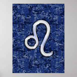 Leo Zodiac-Symbol auf Navy Blue Digital-Camouflage Poster