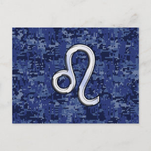 Leo Zodiac-Symbol auf Navy Blue Digital-Camouflage Postkarte