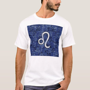 Leo Zodiac-Symbol auf Navy Blue Digital-Camouflage T-Shirt