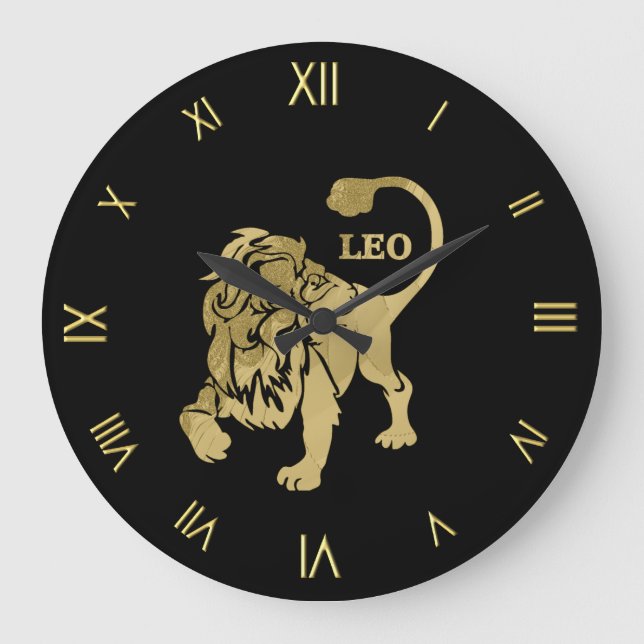 Leo Zodiac Symbol Wall Clock Große Wanduhr (Vorderseite)