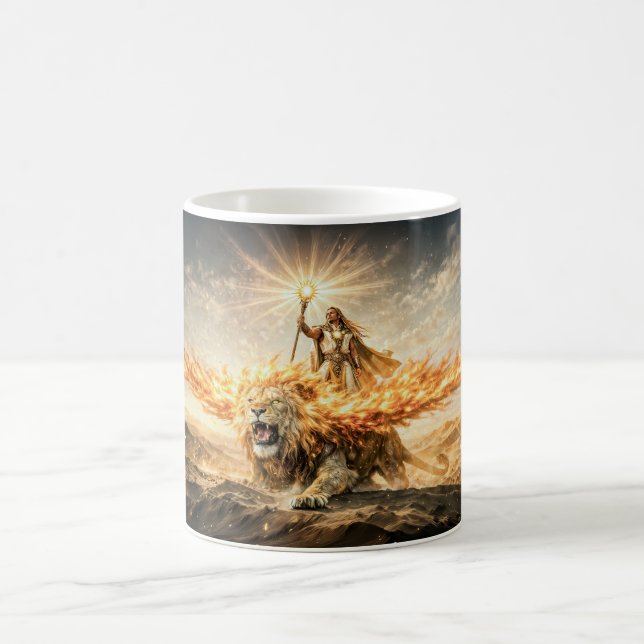 Leo Zodiac with Warrior Riding a Fiery Winged Lion Kaffeetasse (Mittel)
