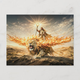 Leo Zodiac with Warrior Riding a Fiery Winged Lion Postkarte