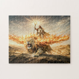Leo Zodiac with Warrior Riding a Fiery Winged Lion Puzzle