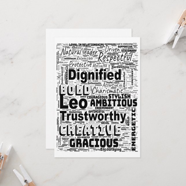 Leo Zodiac Word Cloud Inspiration Einladung (Vorderseite/Rückseite Beispiel)