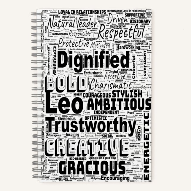 Leo Zodiac Word Cloud Inspiration Notizbuch (Vorderseite)