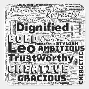 Leo Zodiac Word Cloud Inspiration Quadratischer Aufkleber