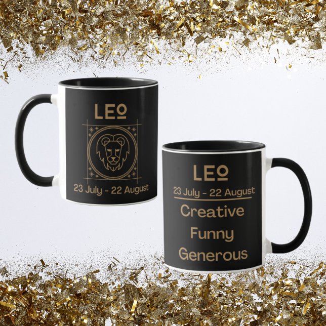 Leo Zodiac Zeichen mit Symbol und Eigenschaften Tasse (Leo Zodiac Coffee Mug with traits)