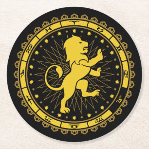 Leo - Zodiac - Zeichen - Symbol - Horoskop Runder Pappuntersetzer
