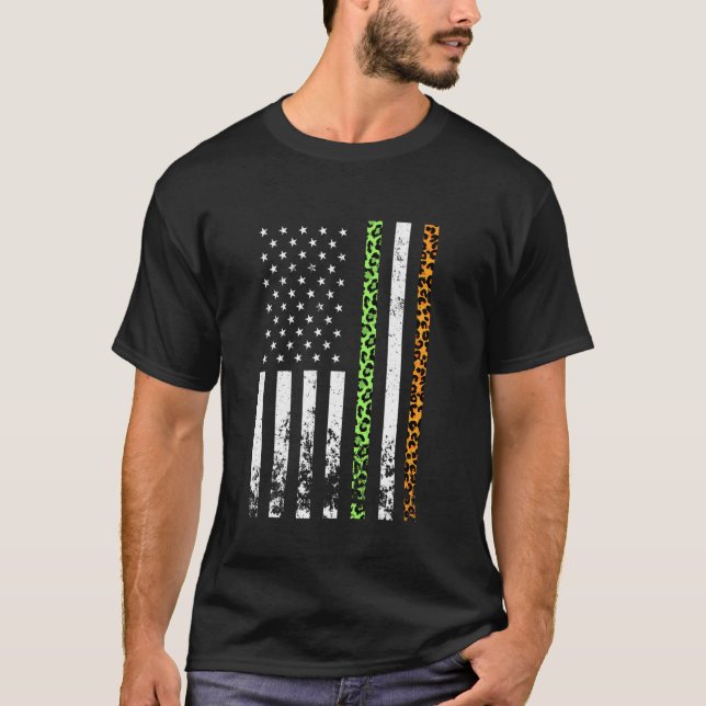 Leoaprd Irish American Flag Ireland Flag St Patric T-Shirt (Vorderseite)