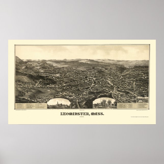 Leominster, MA Panoramic Map - 1886 Poster (Vorne)