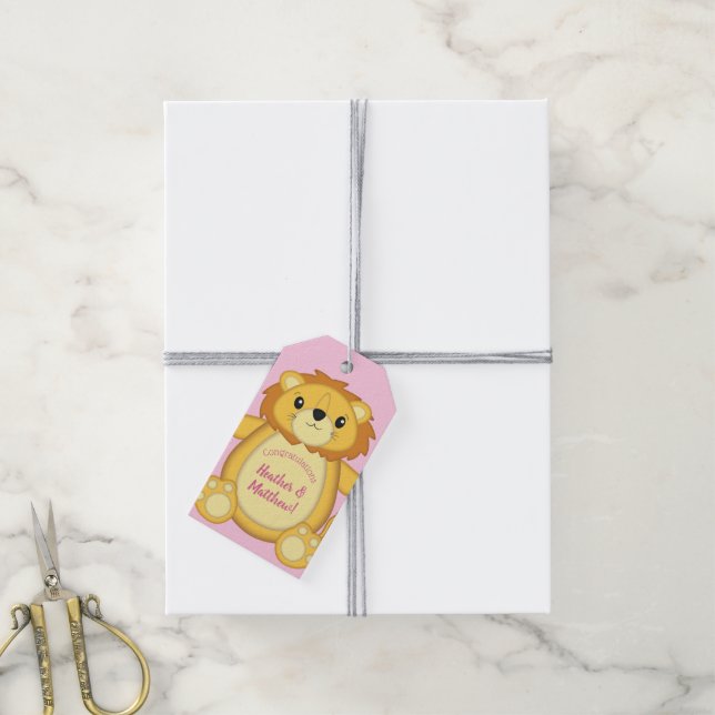 Leon Baby Dusche Pink Geschenkanhänger (Mit Garn)