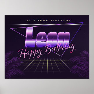Leon Name Vorname lila retro Poster Geburtstag