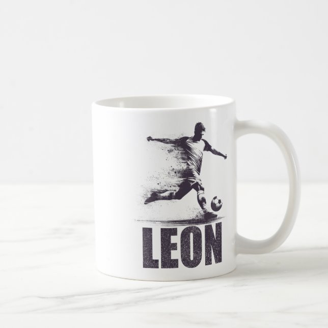 Leon Soccer Boys Personalized First Name Leon  Kaffeetasse (Rechts)