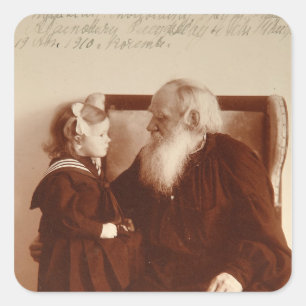 Leon Tolstoy mit seiner Enkelin, Tatjana Quadratischer Aufkleber
