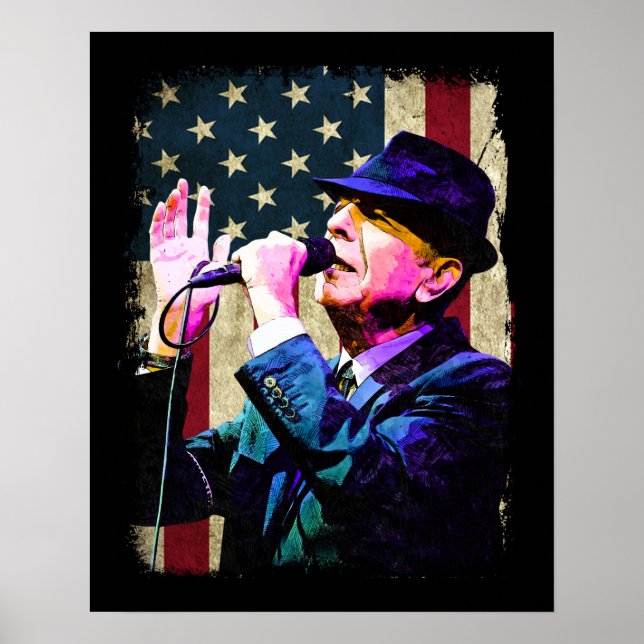 Leonard Cohen, Vintage Flagge der USA Poster (Vorne)