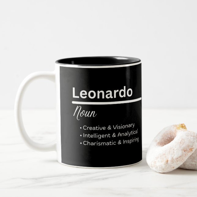 Leonardo Boy Name Definition Personalized Mug Zweifarbige Tasse (Mit Donut)