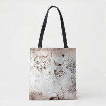 Leonardo da Vinci Cat Sketch Tote Bag