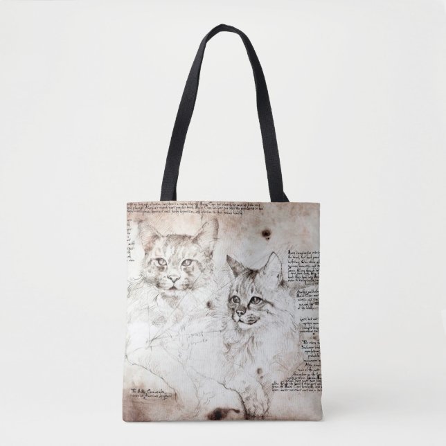 Leonardo da Vinci Cat Sketch Tote Bag (Vorderseite)