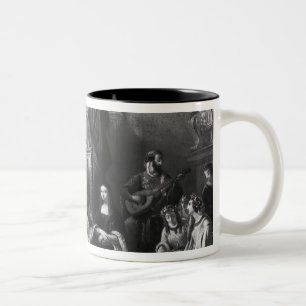 Leonardo da Vinci, der das Gioconda malt Zweifarbige Tasse