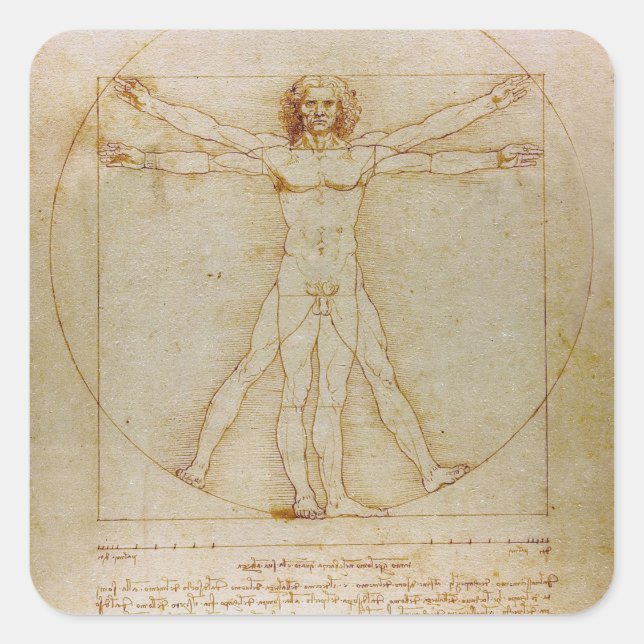Leonardo Da Vinci, Der viruvianische Mann, Renaiss Quadratischer Aufkleber (Vorderseite)