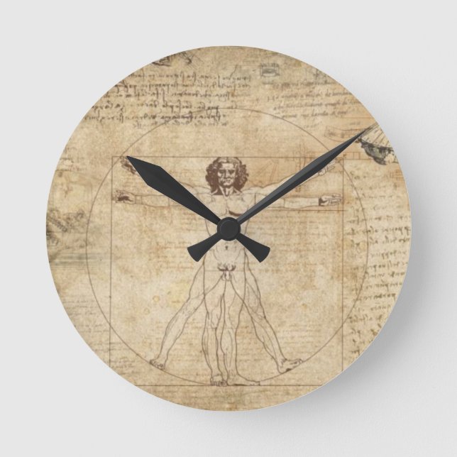 Leonardo Da Vinci Der Vitruvian Mann Runde Wanduhr (Vorderseite)
