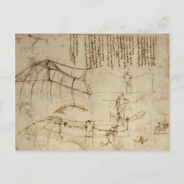 Leonardo da Vinci - Design für eine Flugmaschine Postkarte (Vorderseite)