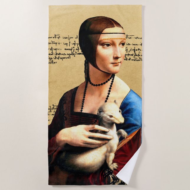 Leonardo da Vinci Lady mit Ermine Strandtuch (Vorderseite)
