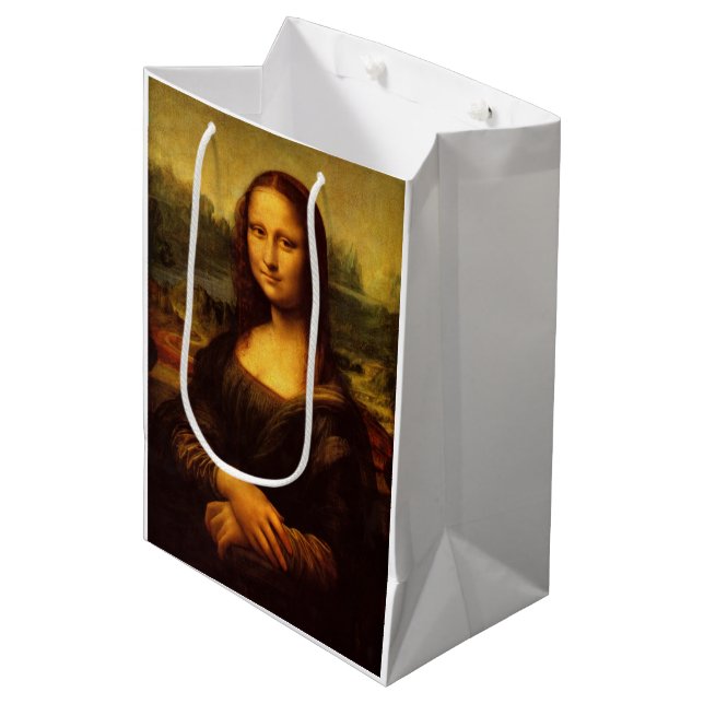 Leonardo Da Vinci Mona Lisa Kunstmalerei Mittlere Geschenktüte (Vorderseite Schrägansicht)