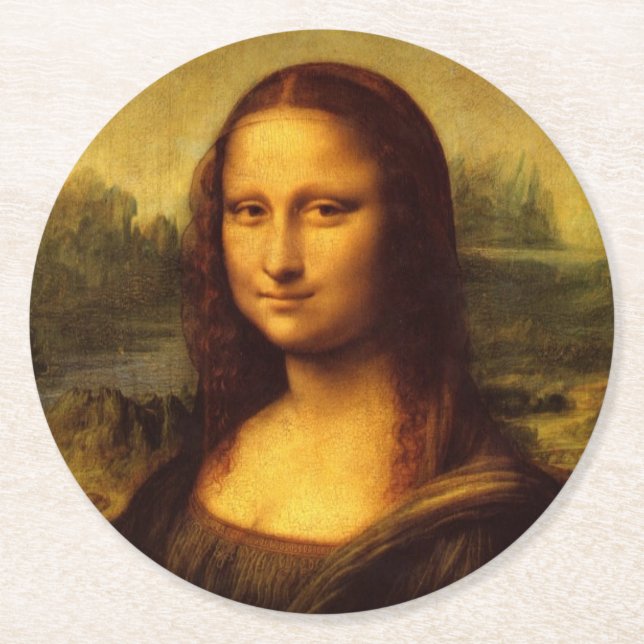 Leonardo Da Vinci Mona Lisa Kunstmalerei Runder Pappuntersetzer (Vorderseite)